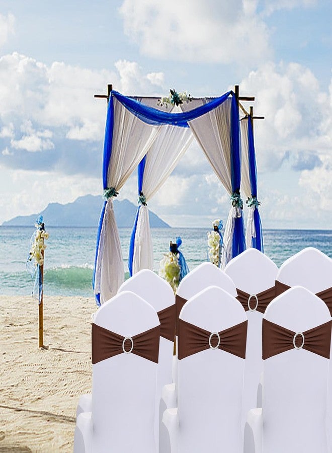JKDMJF Brown Chair Sashes Bows - 50PCS Stretch Spandex Chair Sashes Bands with Buckles Slider Universal Elastic Chair Ties for Wedding Party Banquet Baby Shower Events Decoration - Image 2